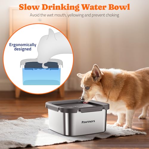 Pawtners Dog Water Bowl No Spill, 152oz/4.5L Stainless Steel Dog Floating Bowl, Slow Water Bowl for Dog with Filter, Non-Slip Base, No Splash Water Bowl for Medium Large Messy Drinkers Grey - Image 2