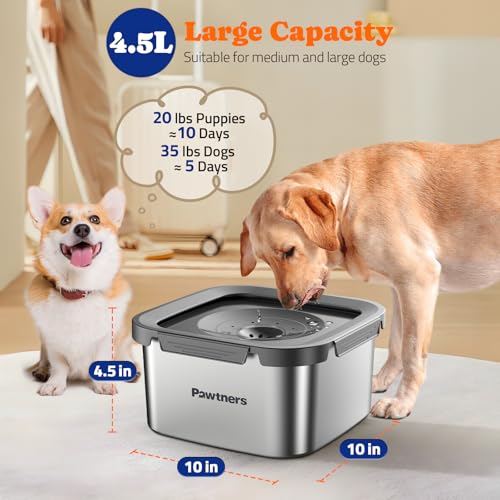 Pawtners Dog Water Bowl No Spill, 152oz/4.5L Stainless Steel Dog Floating Bowl, Slow Water Bowl for Dog with Filter, Non-Slip Base, No Splash Water Bowl for Medium Large Messy Drinkers Grey - Image 3