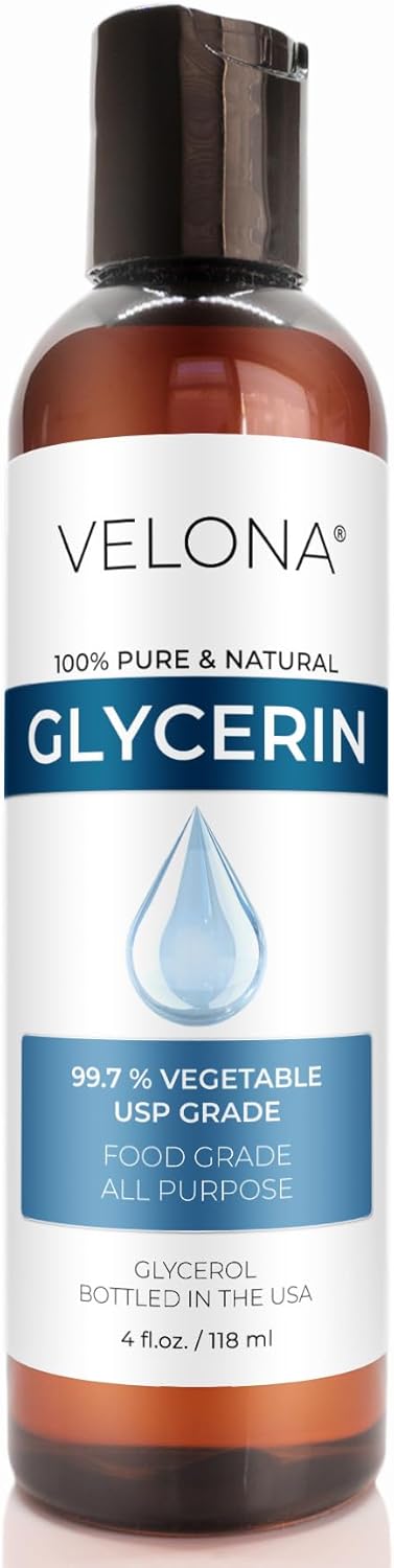 Glycerin Vegetable USP Grade by Velona  4 fl oz  100 Pure and Natural Carrier Oil  Hair and Face Moisturizer for Dry Skin Bubble Bath Glycerin Soap Soap Base  Use Today  Enjoy Results