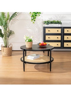 Circular coffee table with wooden shelf and black metal legs || 100 cm - pzsku/ZBCDACAD4B13C5F820584Z/45/_/1739886791/00a40d9a-921a-4b0f-b610-4592b8751617