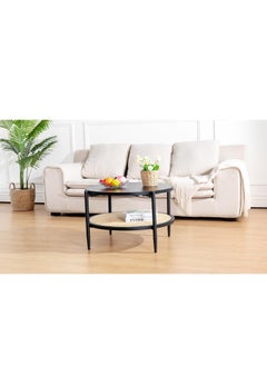 Circular coffee table with wooden shelf and black metal legs || 100 cm - pzsku/ZBCDACAD4B13C5F820584Z/45/_/1739886799/f39e1bb5-1702-448a-8089-b748561cd497