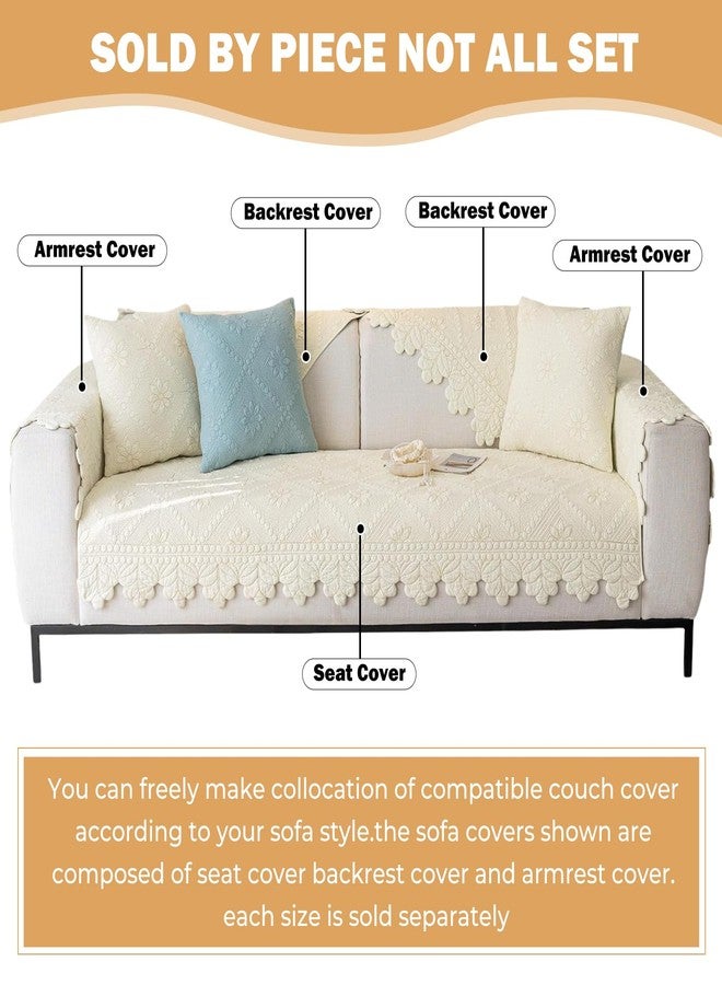 XSlive Cotton Quilted Dog Couch Cover for Sofa Farmhouse Rustic Embroidery Sectional Couch Cover Soft Anti-Slip Sofa Slipcover Furniture Protector for Kids, Pets (Ivory,28"x28") - Image 2