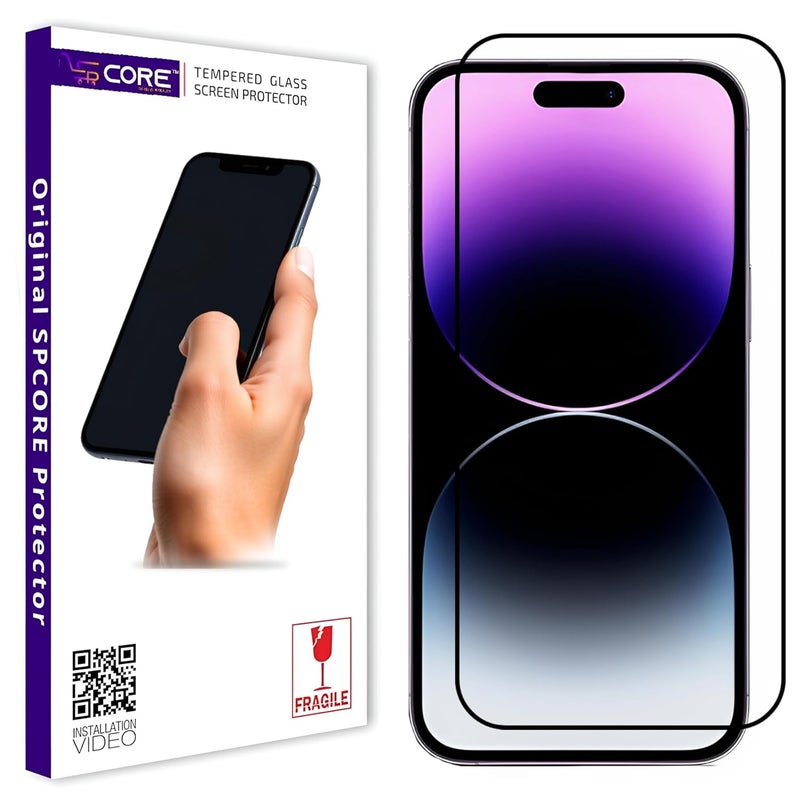 SPCORE Tempered Glass Screen Protector Compatible for iPhone 14 Pro Max (6.7 Inch) with Edge to Edge Coverage and Easy Installation kit,Black - Image 1