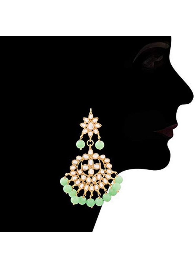 Aheli Kundan Beaded Necklace Dangle Earrings Maang Tikka Indian Bollywood Style Fashion Ethnic Jewelry Set For Women - Image 4