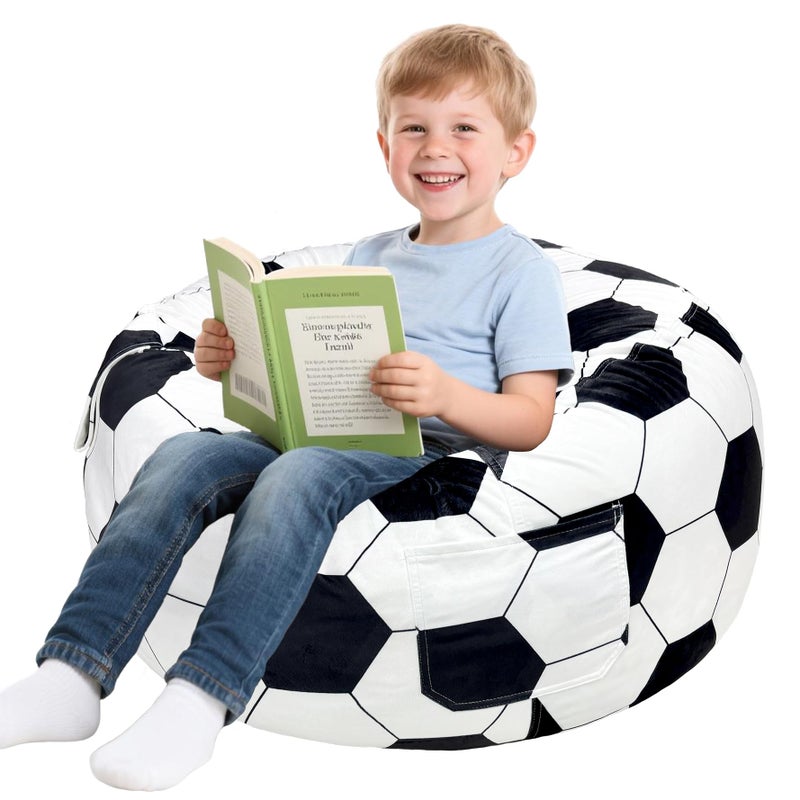 Lukeight Soccer Bean Bag Chair for Kids and Teens, Memory Foam Filled Floor Lounger, Washable Velvet Cover with Inner Liner, Beanbag Chair with Filling for Gaming and Reading, Large 27" D x 16" H - Image 1