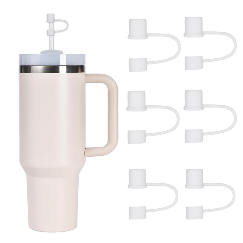 CEDIDJAC 6PCS Silicone Straw Covers Cap Compatible with Stanley Cup 30-40 oz Tumbler with Handle 10mm Straw Toppersï¼ŒDust-Proof Reusable Straw Cover for Stanley Cup Accessories (White) - Image 1
