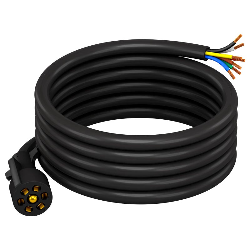 CheeMuii 7 Way Trailer Cord Heavy Duty 8 FT Trailer Wiring Harness Kit 7 Pin Trailer Plug Inline Wire Harness Cable for Trailers RVs Campers - Image 1
