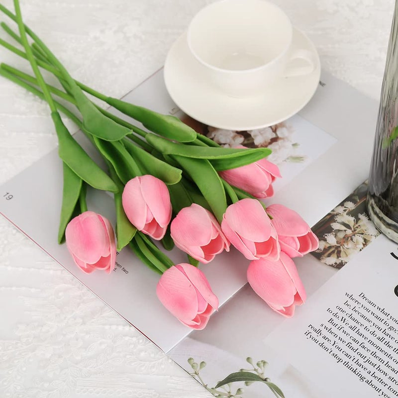 IPOPU Pink Tulips Artificial Flowers 24PCS Real Touch Tulips Flowers Fake Pink Tulips Faux Flowers for Home Decoration Wedding Bouquet Party Baby Shower Centerpieces Bridal Bouquet Decor - Image 2