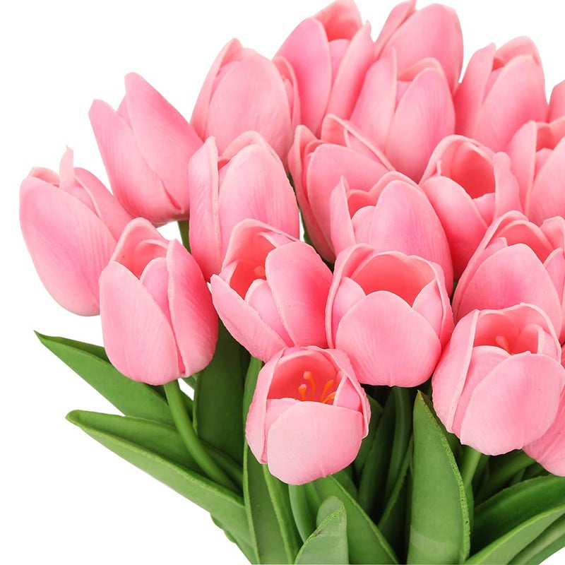 IPOPU Pink Tulips Artificial Flowers 24PCS Real Touch Tulips Flowers Fake Pink Tulips Faux Flowers for Home Decoration Wedding Bouquet Party Baby Shower Centerpieces Bridal Bouquet Decor - Image 5