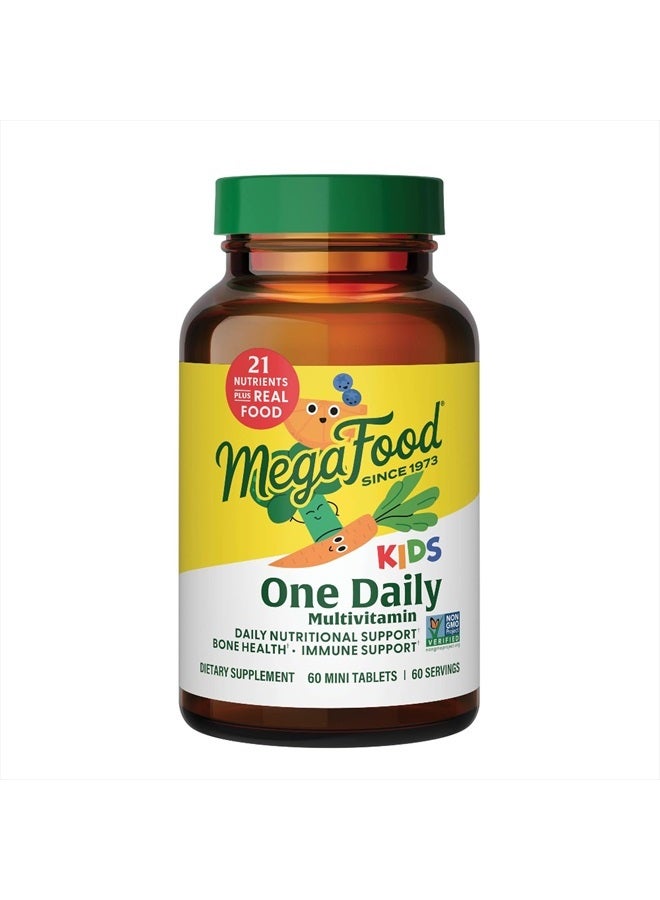 MegaFood فيتامينات متعددة للأطفال - فيتامينات ميني مريحة للأطفال - فيتامينات للأطفال مع الزنك، فيتامين C، فيتامينات B وفيتامين D - نباتي، خالي من الغلوتين، غير معدّل وراثيًا - 60 قرص، 60 حصة - Image 1