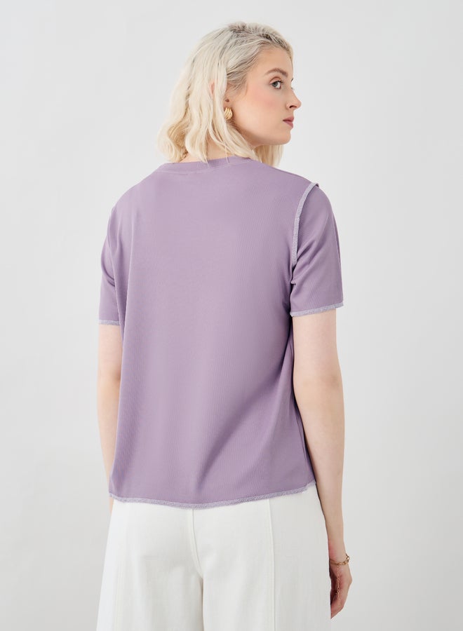 تايك تو تيشيرت بأكمام قصيرة ورقبة مستديرة بنقشة بارزة - Image 5