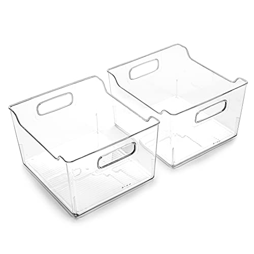 BINO BINO  The Lodge Collection  Plastic Storage Bins  2 Pack  MultiUse Organizer With BuiltIn Handles  BPAFree  for Pantry Home Fridge and Freezer Organization