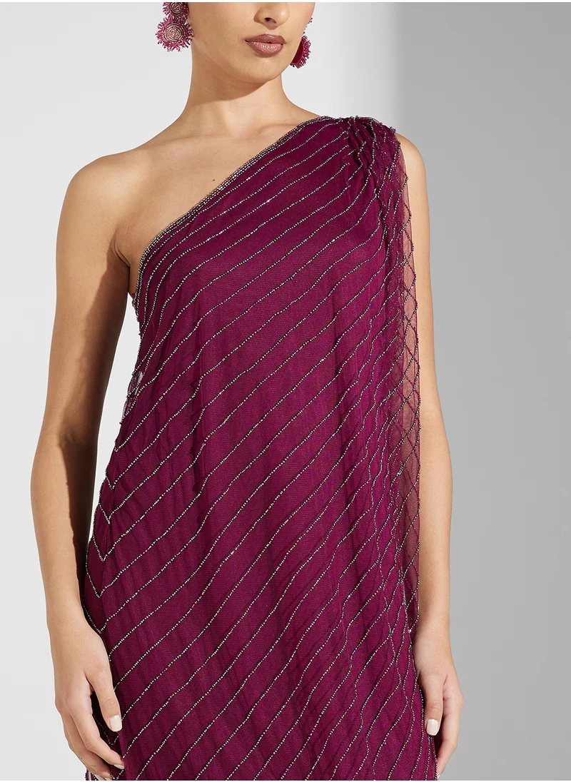 Namshi x Dima Dima One Shoulde Shimmer Drapped Dress