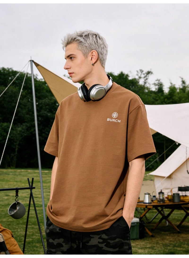 Burch Oversized T-shirt with LOGO, 300G heavy 100% cotton double yarn T-shirt, unisex leisure gym shirt, counter quality T-shirt, and versatile loose T-shirt in daily trend. - Image 4