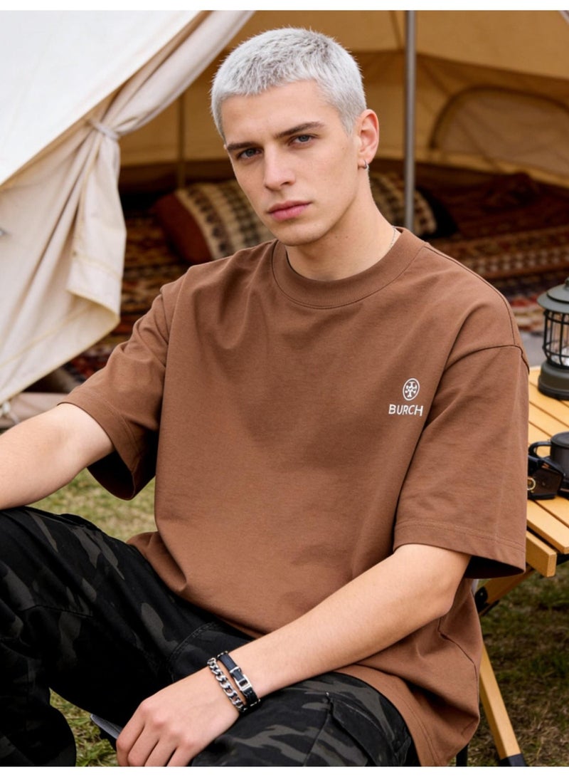 Burch Oversized T-shirt with LOGO, 300G heavy 100% cotton double yarn T-shirt, unisex leisure gym shirt, counter quality T-shirt, and versatile loose T-shirt in daily trend. - Image 2