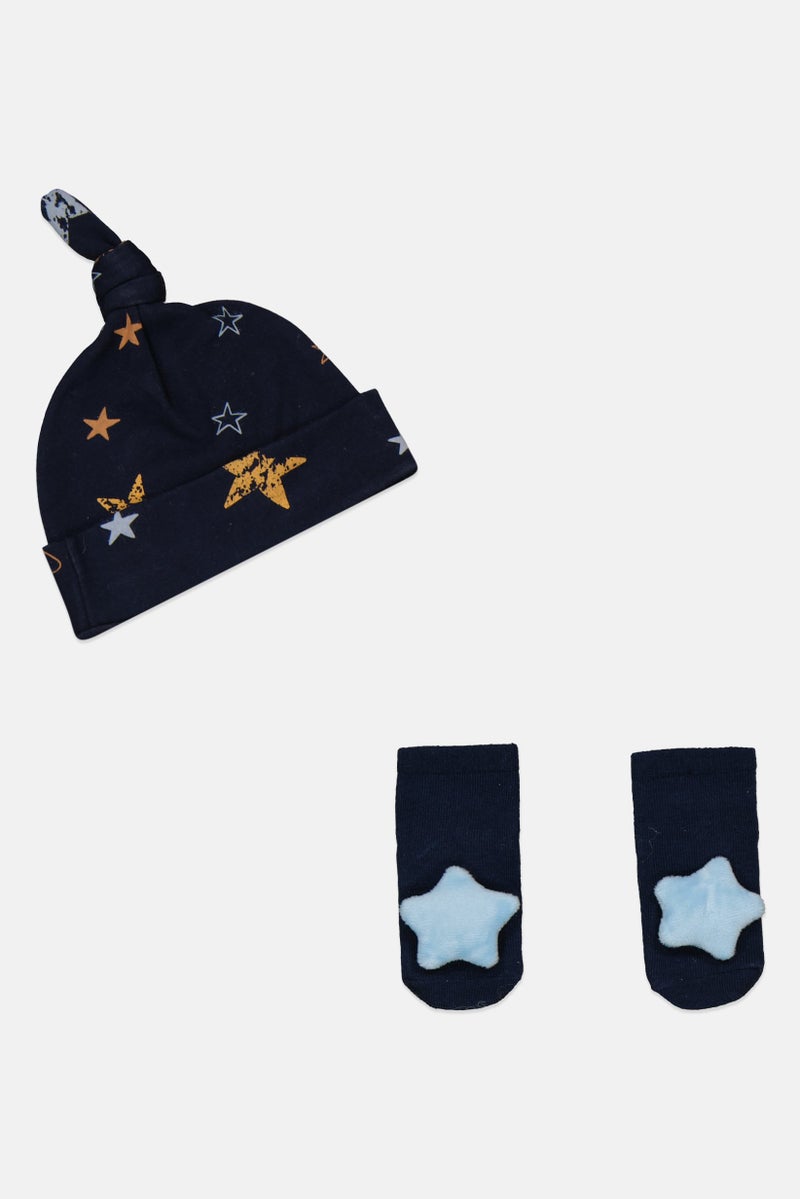 Fox & Bunny By Sinsay Toddlers Boy 2 Pack Printed Hat And Socks, Navy  - Image 1