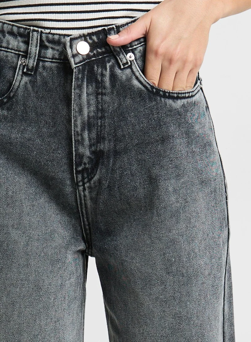 Ginger Grey High Rise Distressed Wide Leg Jeans for Women | Best Price UAE