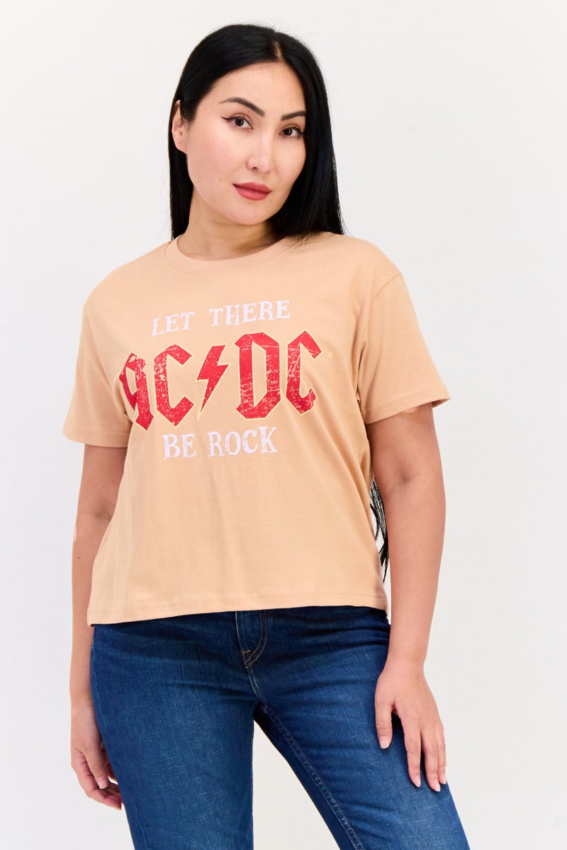 AC/DC Women Regular Fit Short Sleeve Graphic Print Crop T-Shirt, Dark Peach  - Image 1