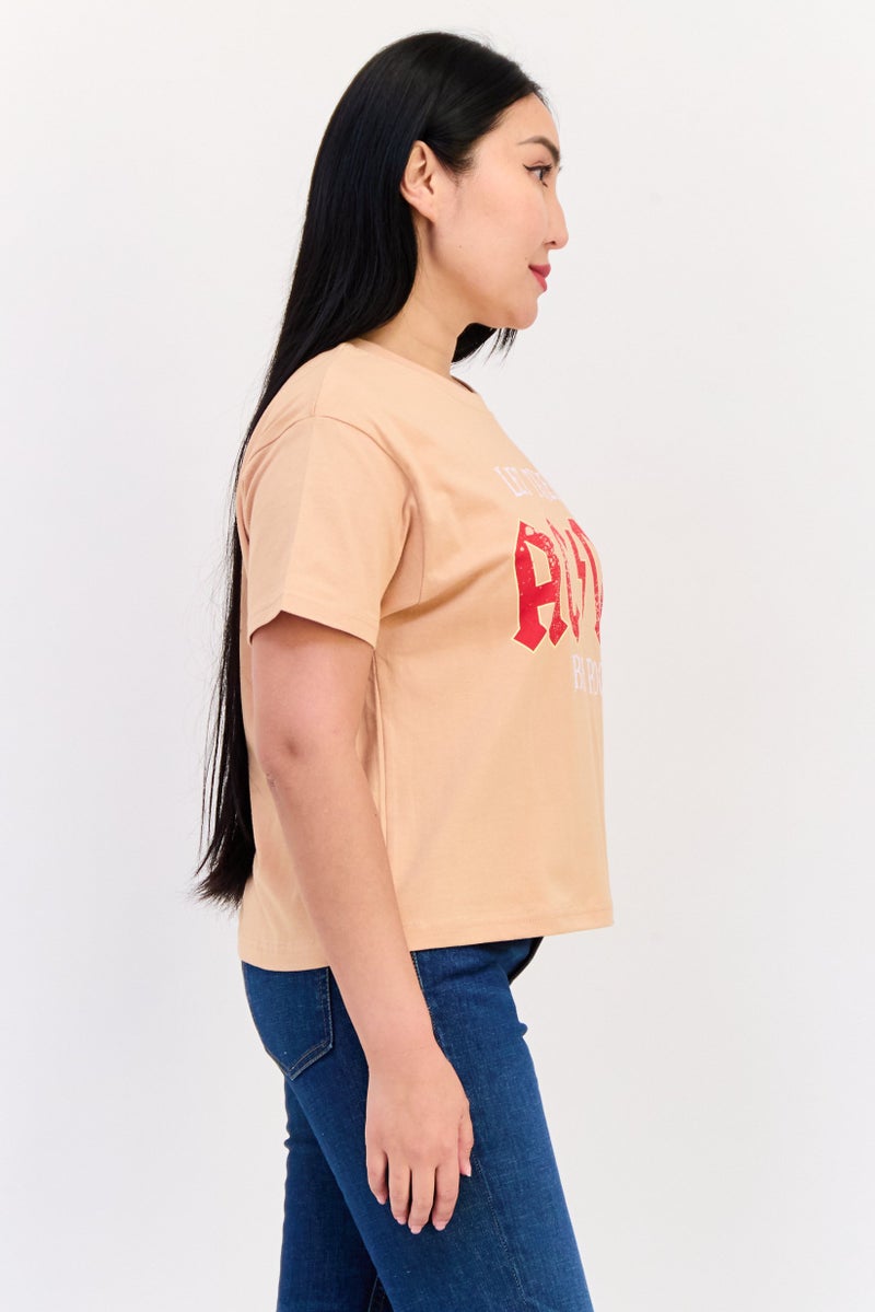 AC/DC Women Regular Fit Short Sleeve Graphic Print Crop T-Shirt, Dark Peach - Image 4