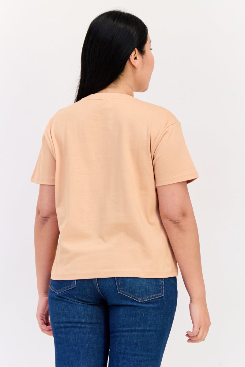 AC/DC Women Regular Fit Short Sleeve Graphic Print Crop T-Shirt, Dark Peach - Image 2