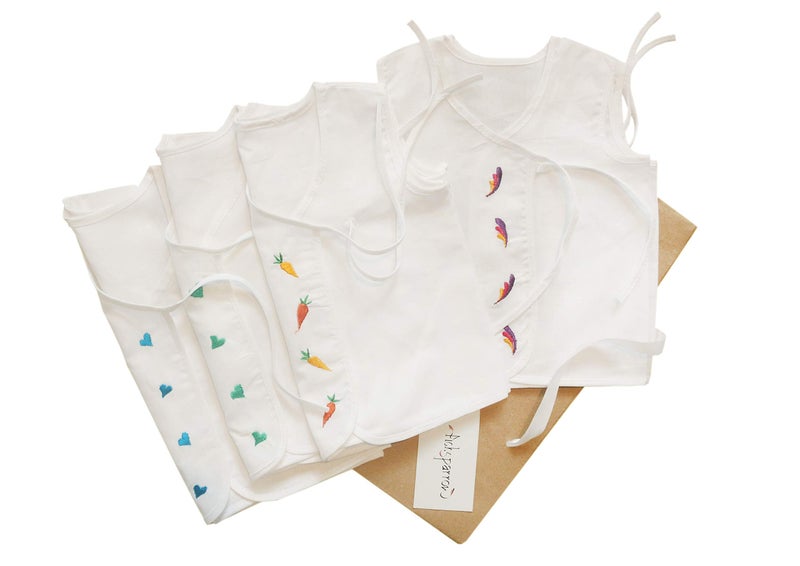 Picksparrow Women Pure Cotton Embroidered Newborn Baby Clothes/Jhablas/Vests (0-1 Month, Pack Of 4, Regular Fit) - Image 1