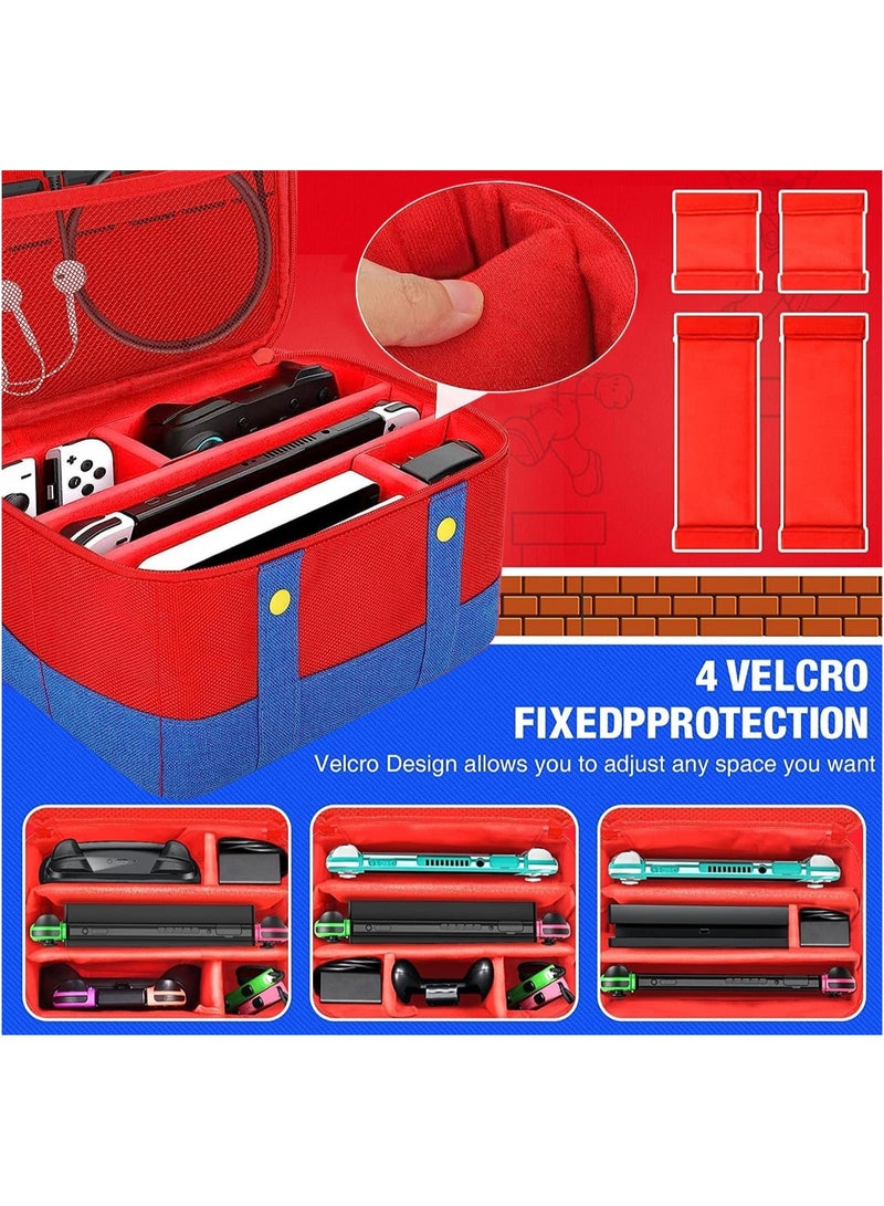 Hard Switch Case Compatible with Nintendo Switch and Switch OLED Model, Full Protection Hard Switch Carrying Case High-Capacity Travel Bag fit Switch Console Pro Controller Accessories Red - Image 4