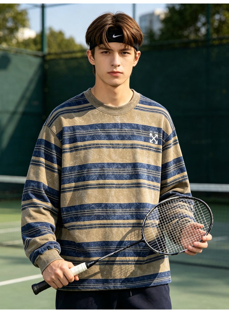 OFF-WHITE Men and women with the same old striped round neck contrast striped sweater - Image 1