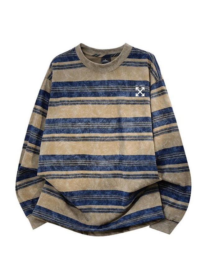 OFF-WHITE Men and women with the same old striped round neck contrast striped sweater - Image 3