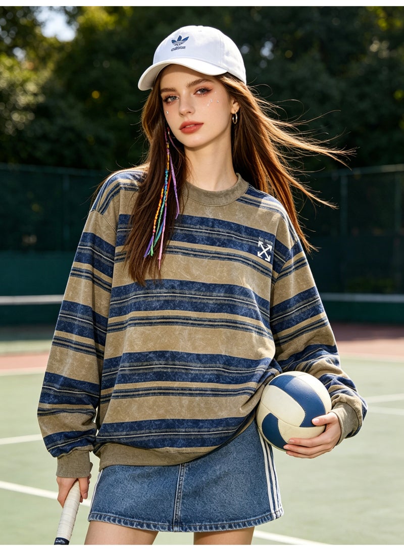 OFF-WHITE Men and women with the same old striped round neck contrast striped sweater - Image 2