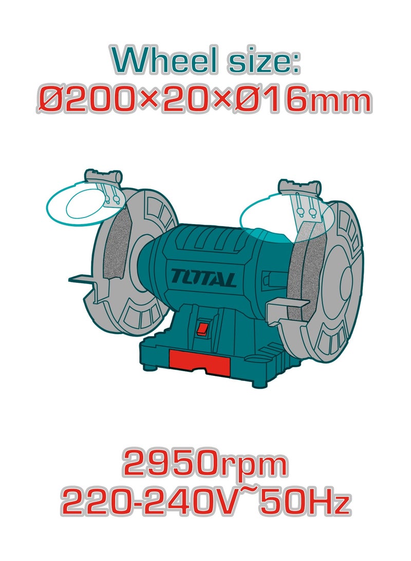 TOTAL 350W Heavy-Duty Bench Grinder - 200mm (8") Industrial Sharpener (2950RPM) with Aluminum Base, Adjustable Work Rests & Integrated Tool Box - TBG35020 - Image 3