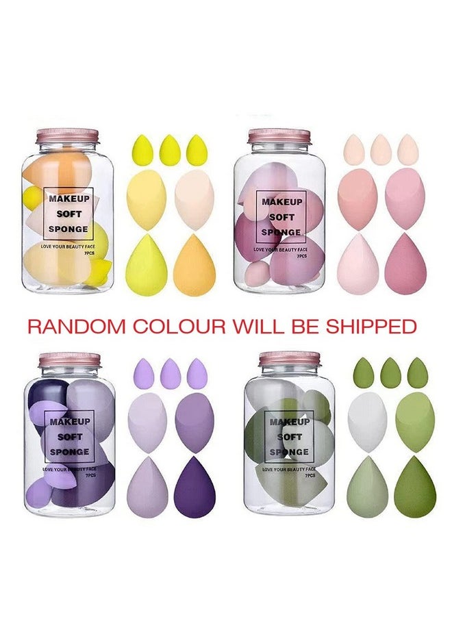 KIRA - Makeup Sponge Set Beauty Blender With Egg Case Soft Sponge For Liquid Foundation Creams And Powders Latex Free Wet And Dry Makeup (4 Big + 3 Mini7 Pcs Set) (Multicolour) With Dabba - Image 1
