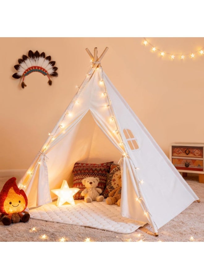 XICEN Kids Teepee Tent, Cotton Play Tent with Padded Mat and Star Lights, Kids Play Tent with 1 Windows, Quality Teepee Tent for Girls and Boys, 160cm*120cm - Image 1