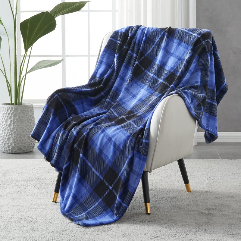 SOCHOW Flannel Fleece Throw Blanket 60 x 80 Inches All Season Plaid Blue Blanket for Bed Couch Car