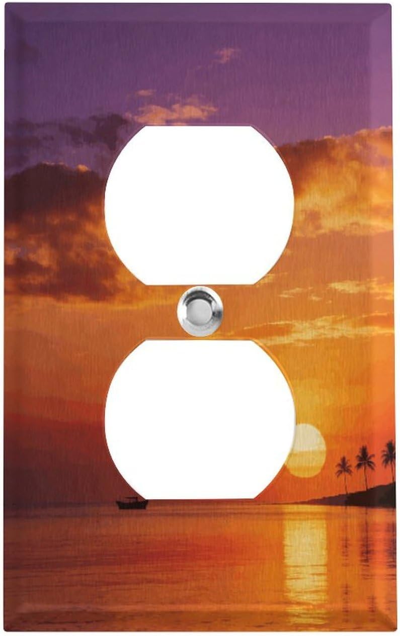 Boat Returning Under Coconut Trees Metal Wall Plate，Standard Size,Switch Plate Outlet Cover,Light Switch Cover Plate for Electrical Outlets,Electrical Outlet Covers Plates for Receptacle Light Switch - Image 1