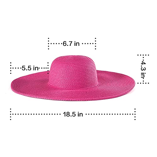 LADYBRO Women Big Brim Sun Hat Straw Floppy Roll up Beach Cap Summer, Rose Red, 7 1/4 - Image 4