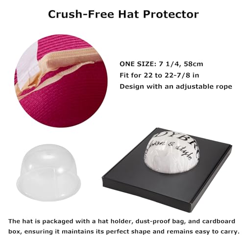 LADYBRO Women Big Brim Sun Hat Straw Floppy Roll up Beach Cap Summer, Rose Red, 7 1/4 - Image 2