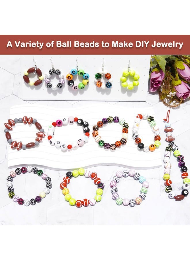 Wavlakth Sports Ball Beads for Jewelry Making, Acrylic Volleyball Softball Football Baseball Basketball Soccer Bead with Bracelet DIY Crafts - Image 3
