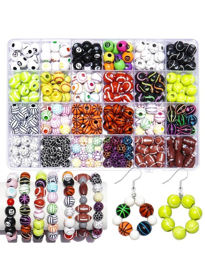 Wavlakth Sports Ball Beads for Jewelry Making, Acrylic Volleyball Softball Football Baseball Basketball Soccer Bead with Bracelet DIY Crafts - Image 1