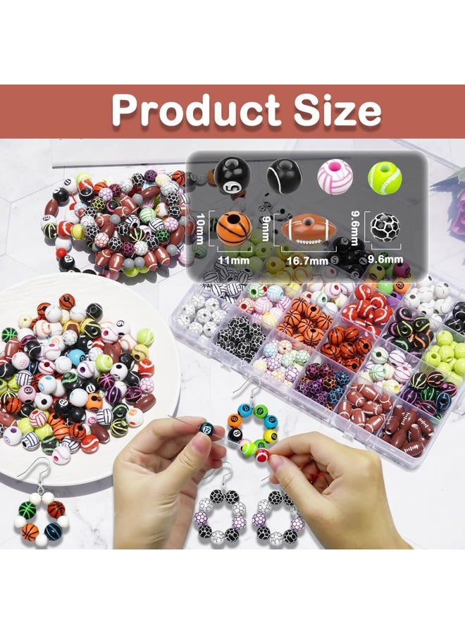 Wavlakth Sports Ball Beads for Jewelry Making, Acrylic Volleyball Softball Football Baseball Basketball Soccer Bead with Bracelet DIY Crafts - Image 2