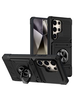 Magnetic Ring Bracket Phone Case For Samsung S23/S24/S25 Ultrag Card Case-Color:Black-Applicable Models:S23 Plus