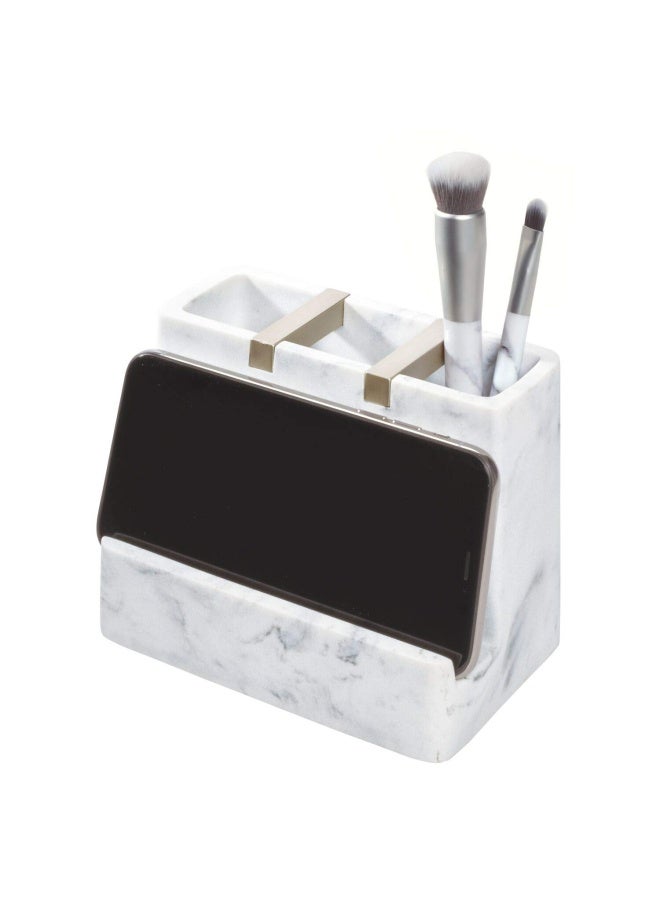 IDesign iDesign 28250 Dakota Resin Marble Vanity Center for Toothbrush Cell Phone Bathroom Countertops Desks Vanities Dorm Office  White Marble and Satin Metal Accents  - Image 4