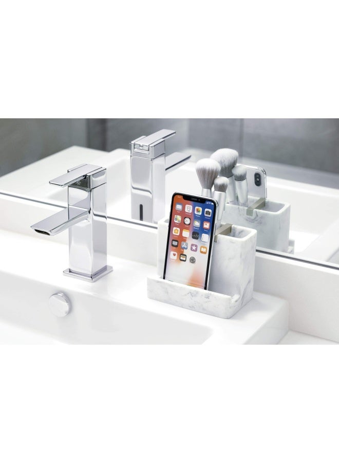 IDesign iDesign 28250 Dakota Resin Marble Vanity Center for Toothbrush Cell Phone Bathroom Countertops Desks Vanities Dorm Office  White Marble and Satin Metal Accents  - Image 2