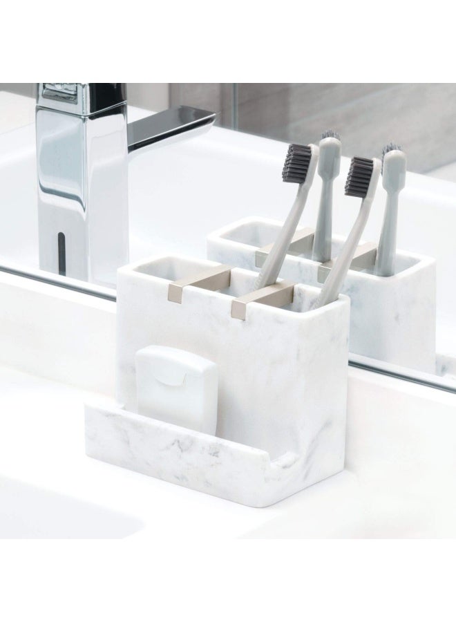 IDesign iDesign 28250 Dakota Resin Marble Vanity Center for Toothbrush Cell Phone Bathroom Countertops Desks Vanities Dorm Office  White Marble and Satin Metal Accents  - Image 5