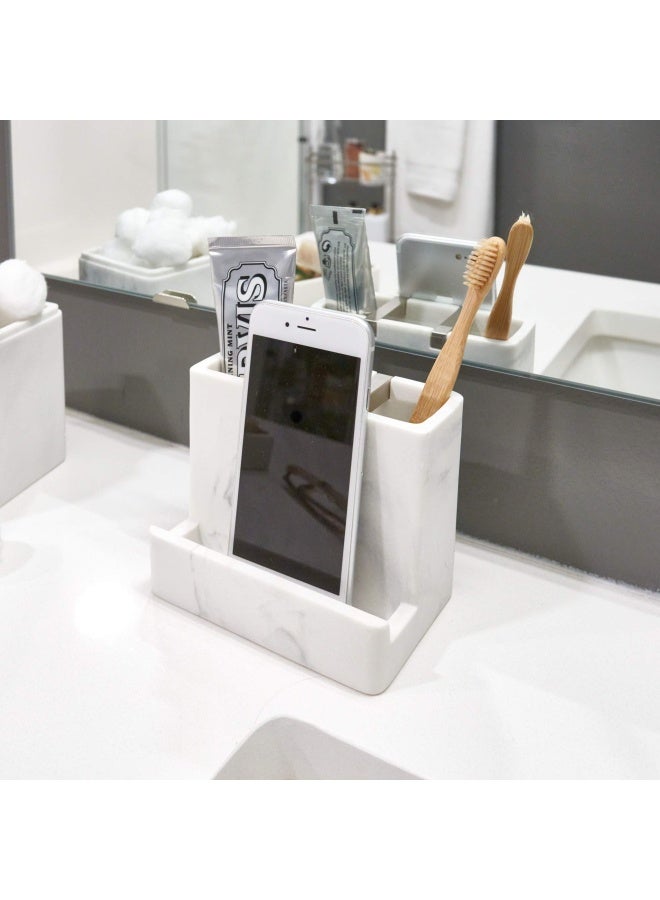 IDesign iDesign 28250 Dakota Resin Marble Vanity Center for Toothbrush Cell Phone Bathroom Countertops Desks Vanities Dorm Office  White Marble and Satin Metal Accents  - Image 3