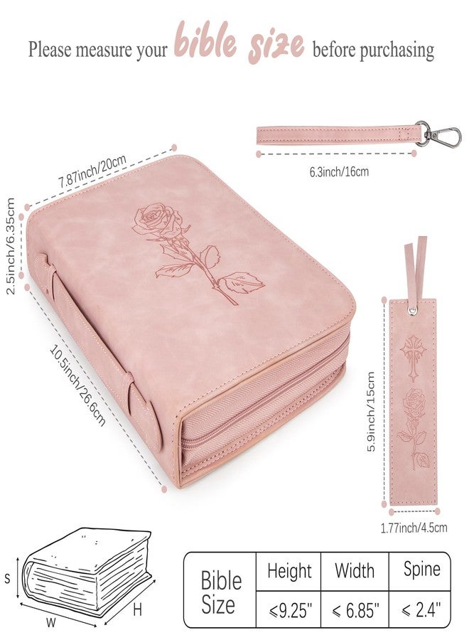 CITYCHASE Bible Cover for Women - Leather Study Case with Bookmark, Supplies Carrying Bag Tote with Strap, Personalized Book Organizer for Journaling - Pink - Image 4
