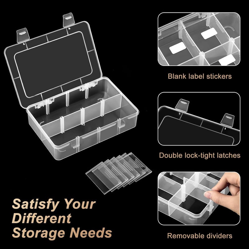 Mauproy 4 Pack 8 Grids Bead Organizer and Storage, Clear Plastic Storage Containers with Removable Dividers and Labels Small Tackle Box Organizer for Jewelry Crafts Electronics Small Parts - Image 3