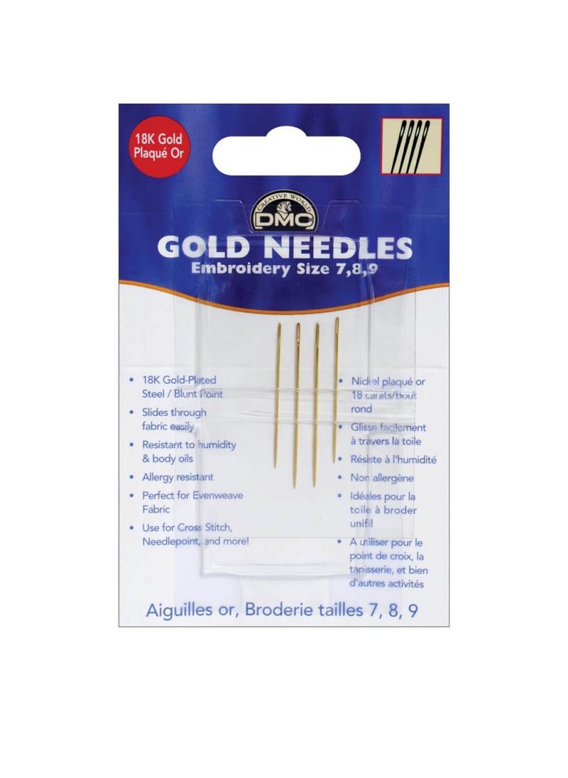 DMC - Gold Embroidery Hand Needles Size 7/9 4/Pkg - Image 1