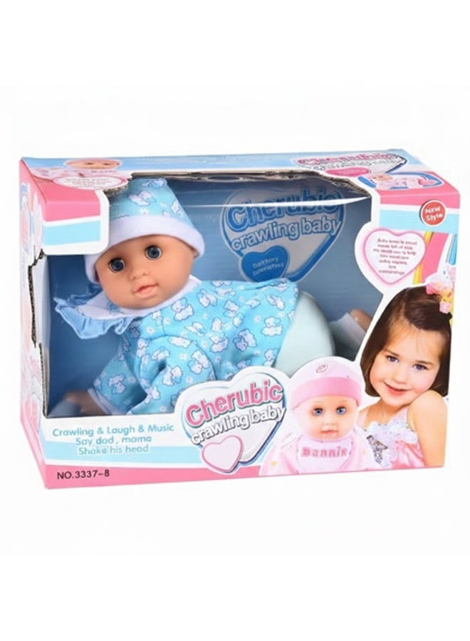 The Toys Home Crawling Baby Doll Toy with Music & Lights, Interactive Crawling & Dancing Doll, Battery Operated Educational Toy for Toddlers & Kids (Ages 3+) (Blue)