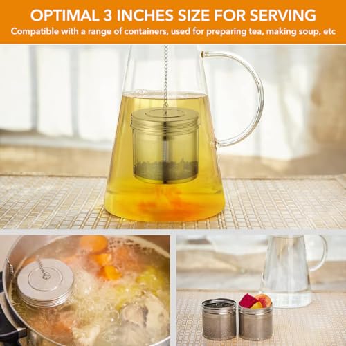 Supvox® Tea Infuser 3" Large Infuser with Lid & Lifting Chain Stainless Steel Tea Infuser Tea Strainer for Spice, Chamomile, Green Tea Loose Leaves Fine Mesh Strainer for Large Tea Pots, Cooking Pot - Image 4
