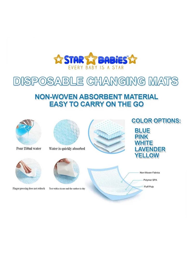 Star Babies - Combo Pack of 2- Disposable Changing Mat Pack of 36 with Scented Bag (5 Pcs w/Dispenser) - Blue/White - Image 3